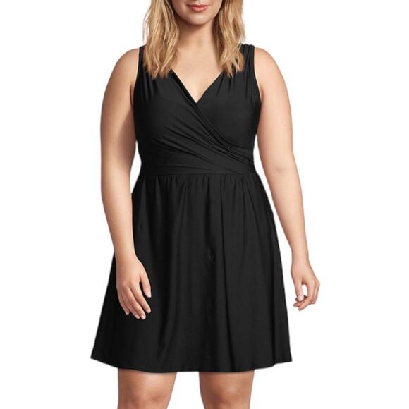Lands' End Other - Lands' End Tummy Control Surplice One-Piece Swim Dress Black Size 12 LONG Wrap
